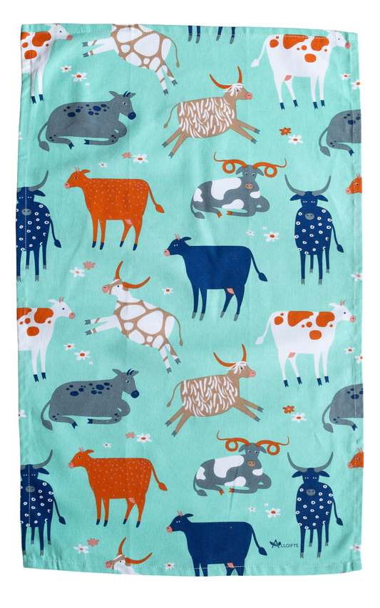 Green Cow Tea Towel