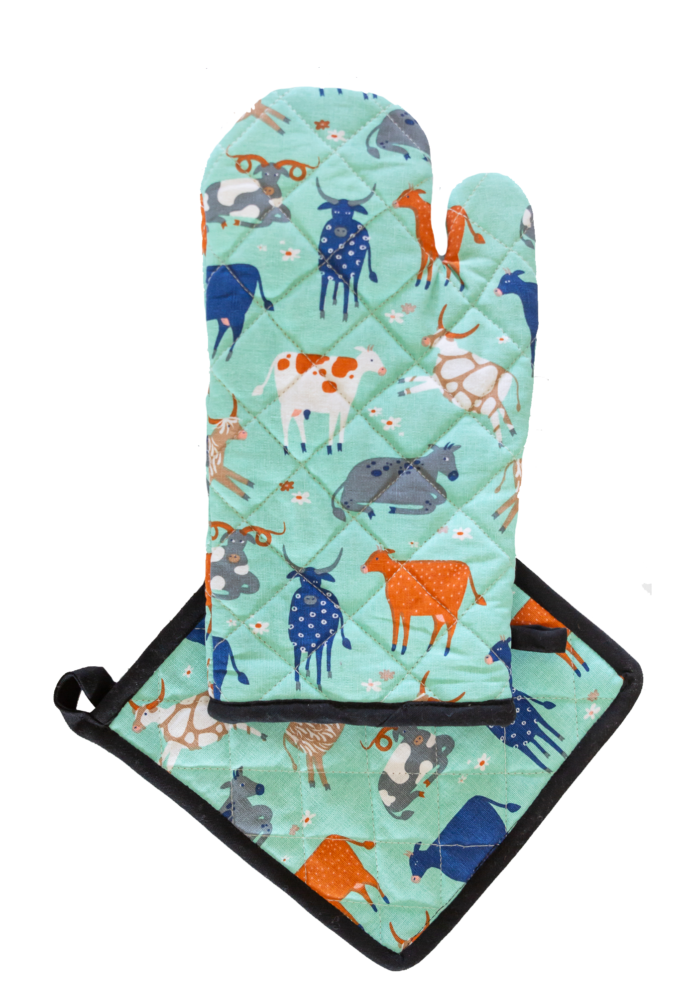 Green Cow Oven Glove and Pot Holder set