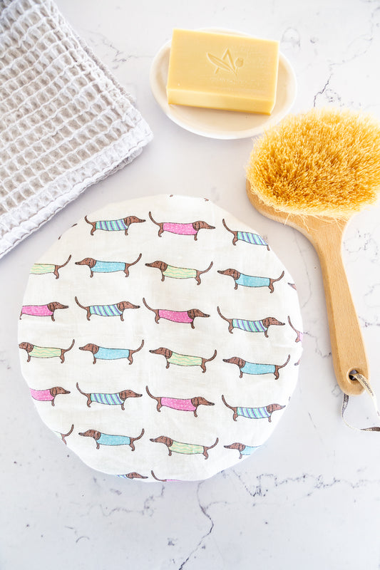 Linen Shower Cap - Sausage Dogs