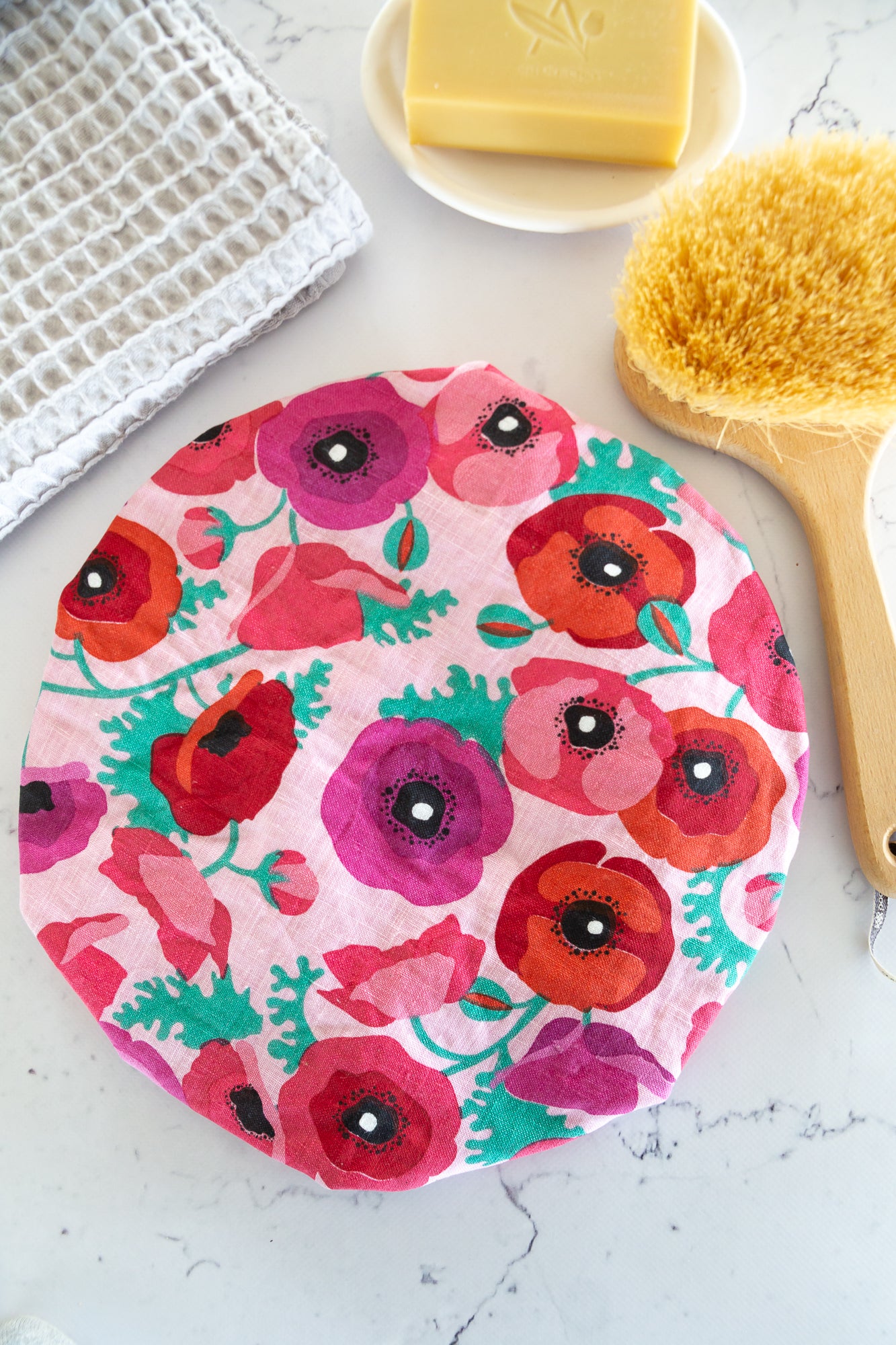 Linen Shower Cap - Poppies