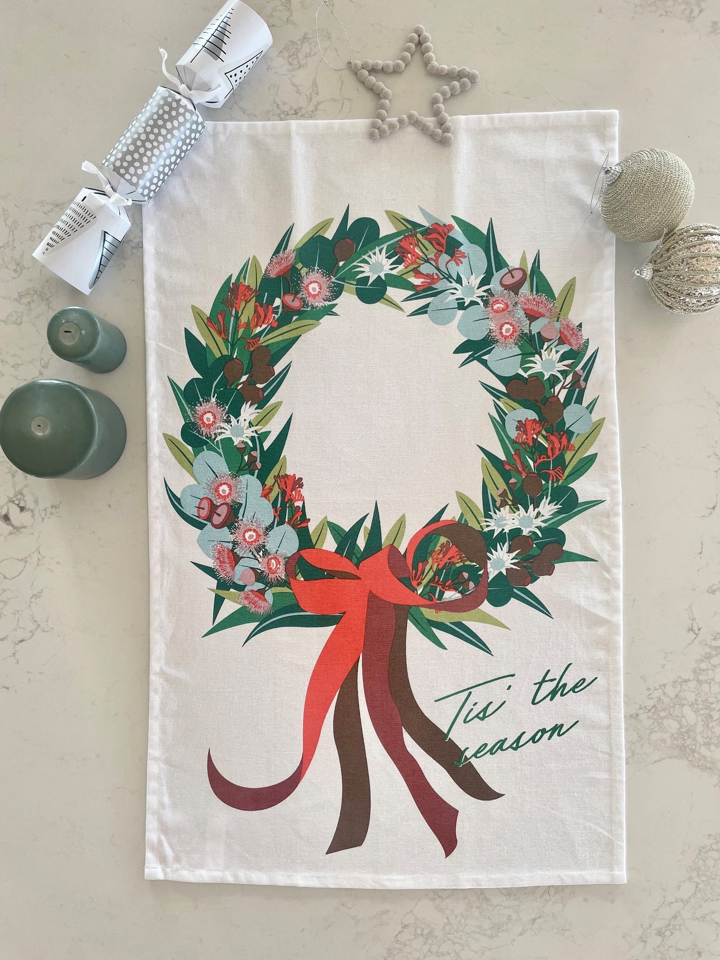 Xmas Wreath Tea Towel