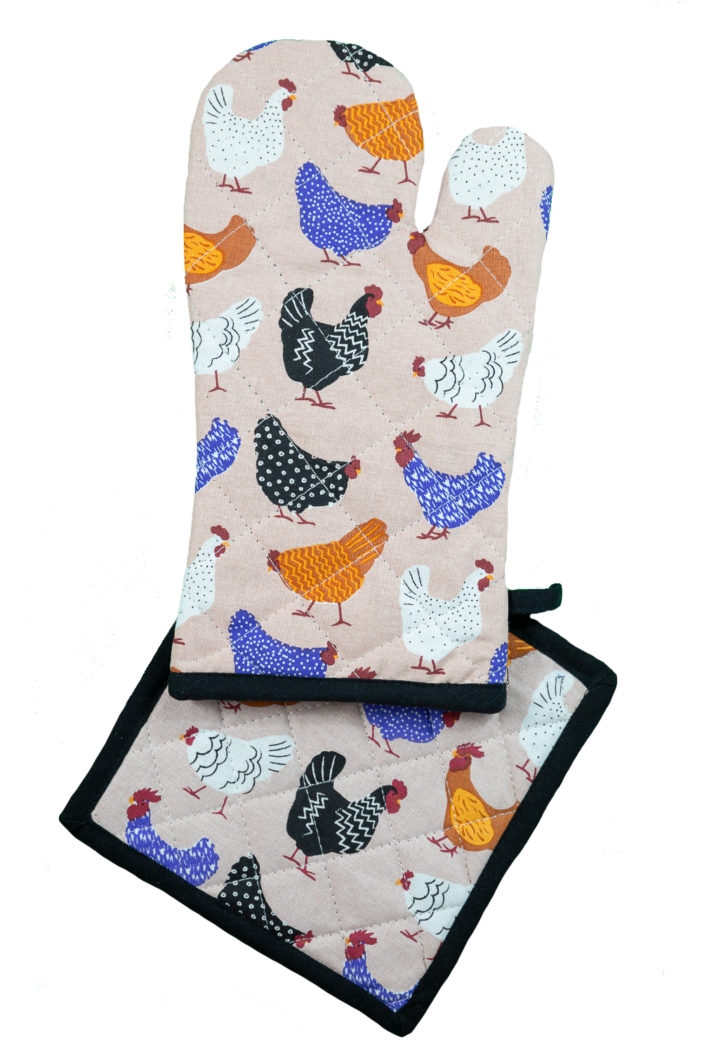 Bright Hen Oven Glove and Pot Holder set