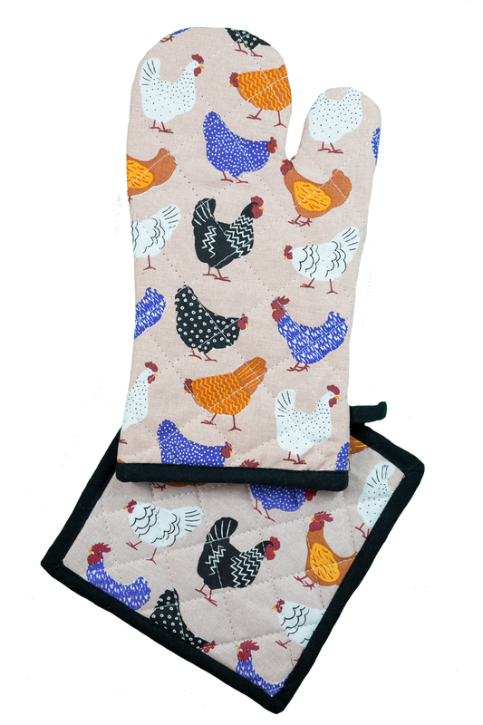 Bright Hen Oven Glove and Pot Holder set