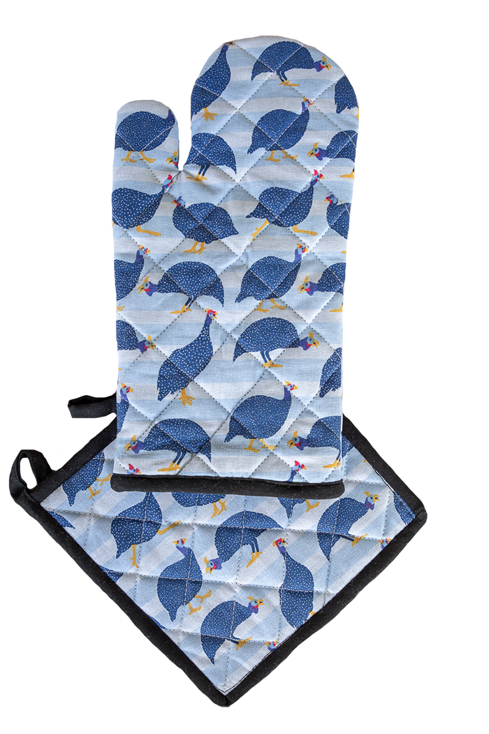 Guinea Fowl Oven Glove and Pot Holder set