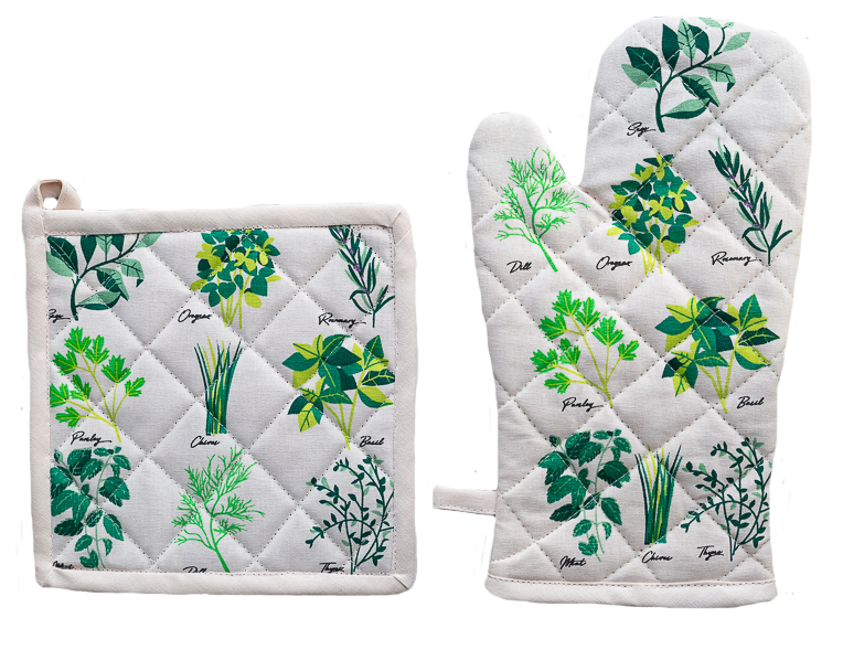 Culinary Herbs Oven Glove and Pot Holder set