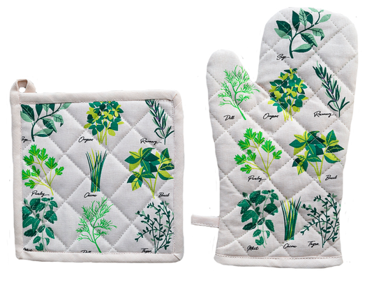 Culinary Herbs Oven Glove and Pot Holder set