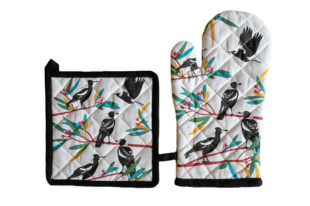 Magpie Oven Glove and Pot Holder set