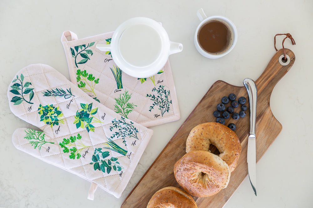 Culinary Herbs Oven Glove and Pot Holder set