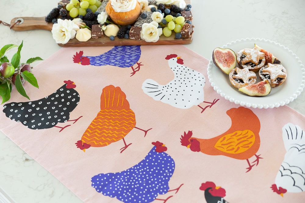 Bright Hen Tea Towel